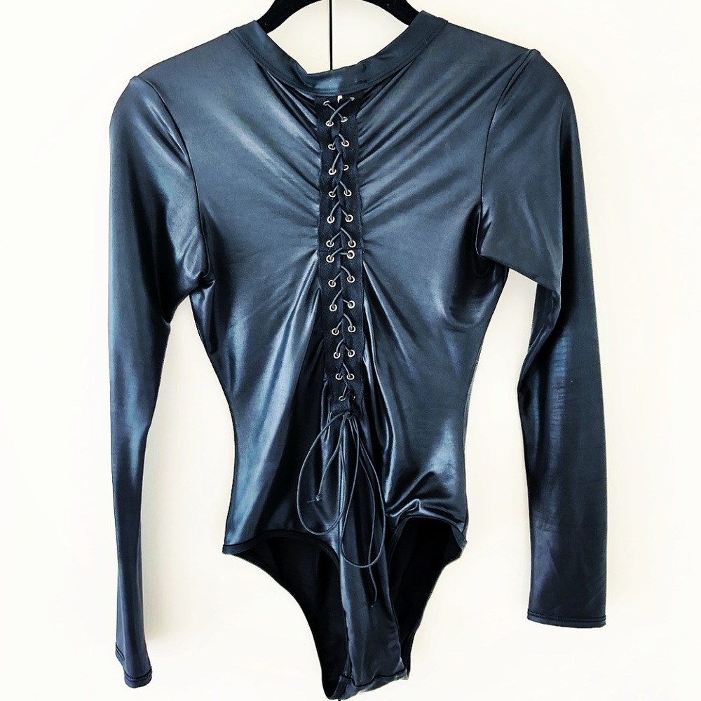 Like new liquid wet lace up long sleeved bodysuit